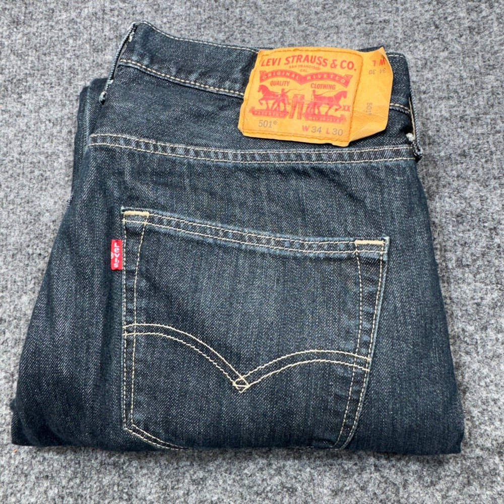 Levi's 501 Original Fit Jeans Mens 34x30 Dark Wash Straight Leg Denim Classic